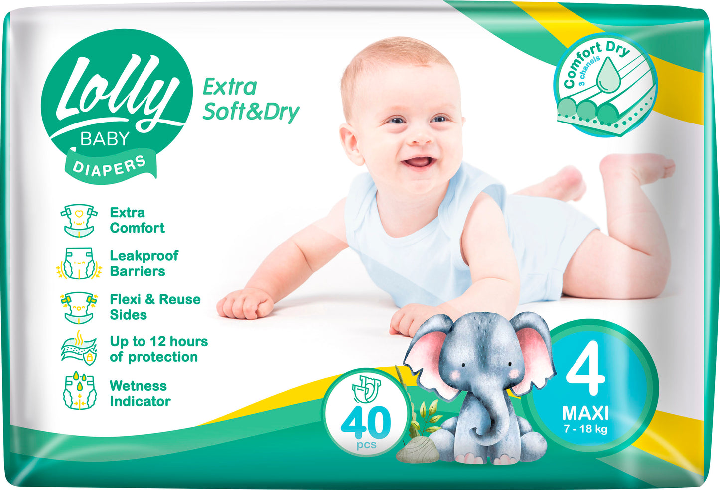 Lolly Baby Extra Soft & Dry Size 4 Baby Diapers, 7-18 kg, 40 pcs