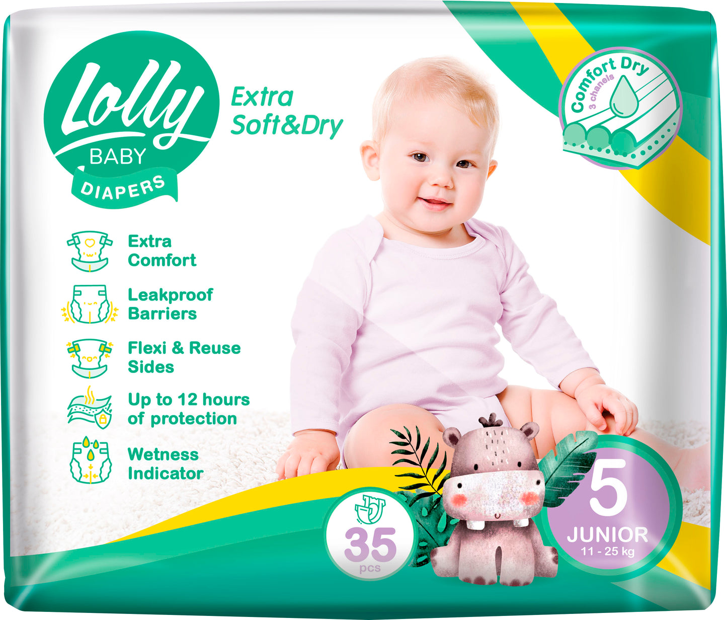 Lolly Baby Extra Soft & Dry Size 5 Baby Diapers, 11-25 kg, 35 pcs