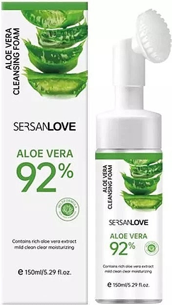 Sersanlove Aloe Vera 92% Facial Cleansing Foam Mousse with Brush, 150 mL