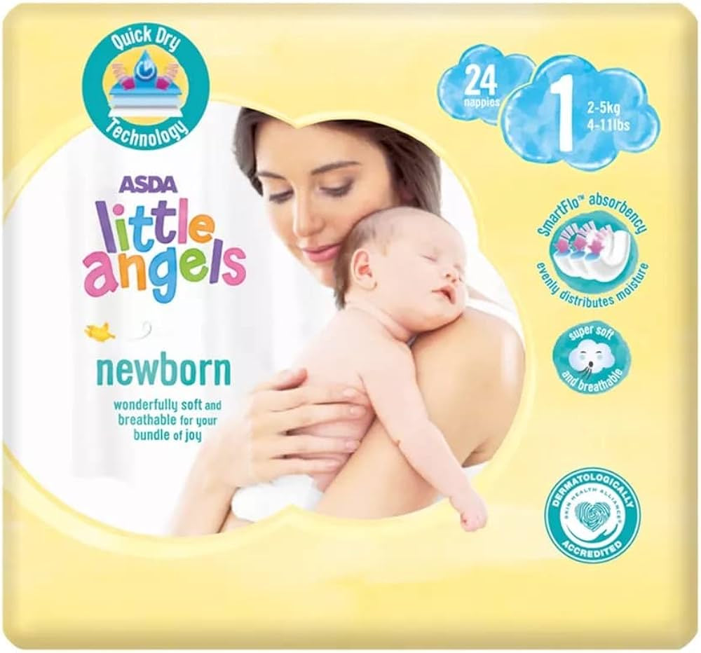 Asda Little Angels Newborn 1 Baby Diapers, 2-5 kg, 24 pcs