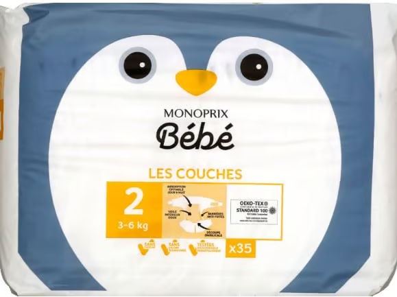 Monoprix Bebe Size 2 Baby Diapers, 3-16 kg, 35 pcs