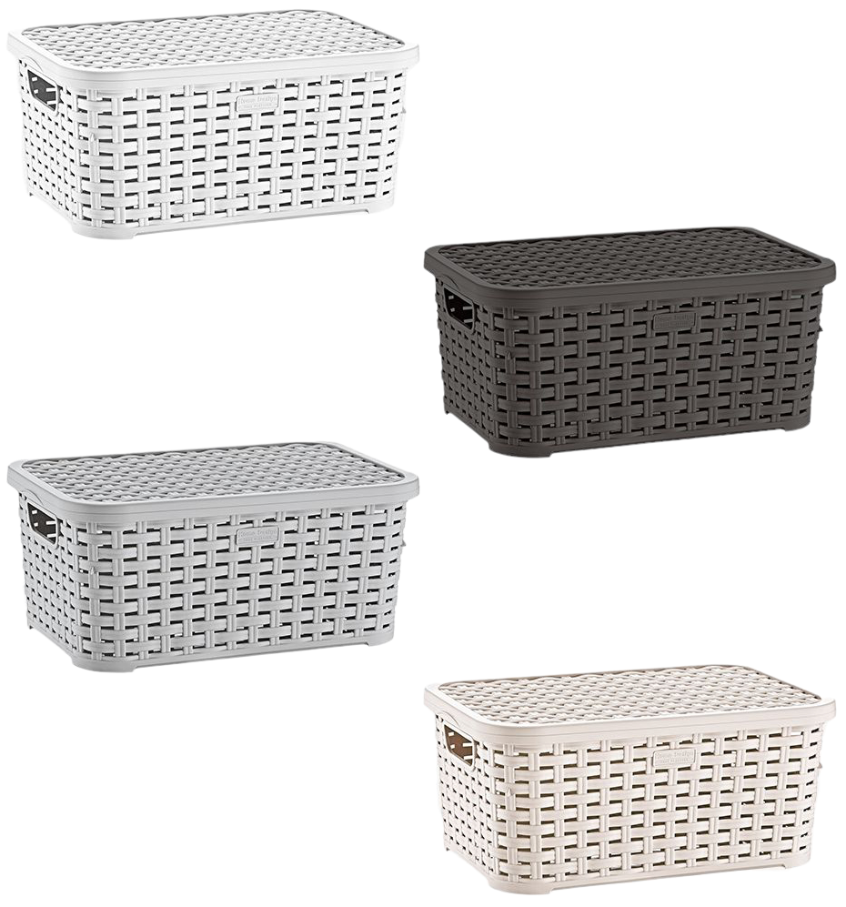 Irak Plastik SP290 Rattan-Style Storage Basket with Lid, 28 x 19 x 12.5 cm, 5 L