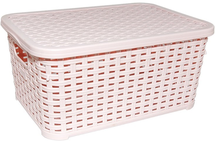 Irak Plastik SP290 Rattan-Style Storage Basket with Lid, 28 x 19 x 12.5 cm, 5 L - Image 3