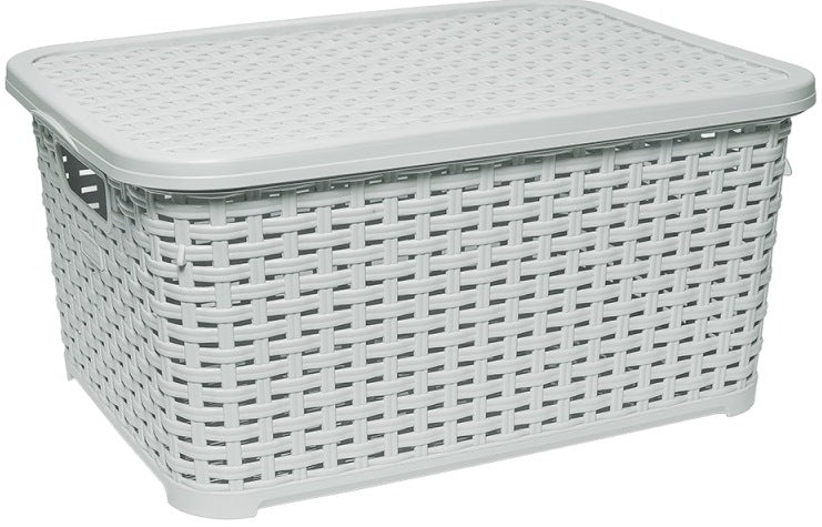 Irak Plastik SP290 Rattan-Style Storage Basket with Lid, 28 x 19 x 12.5 cm, 5 L - Image 4