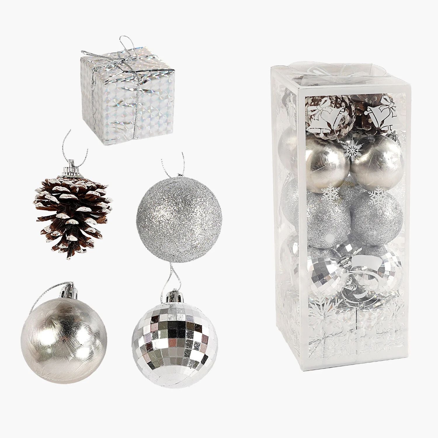 C 67367 Ball, Gift & Pine Cone Christmas Ornament Set, 5 cm Diameter, 20 pcs