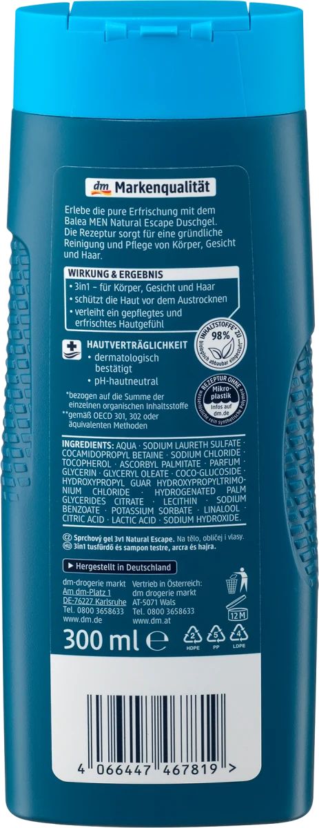 Balea Men Natural Escape 3-in-1 Shower Gel, 300 mL - Image 2