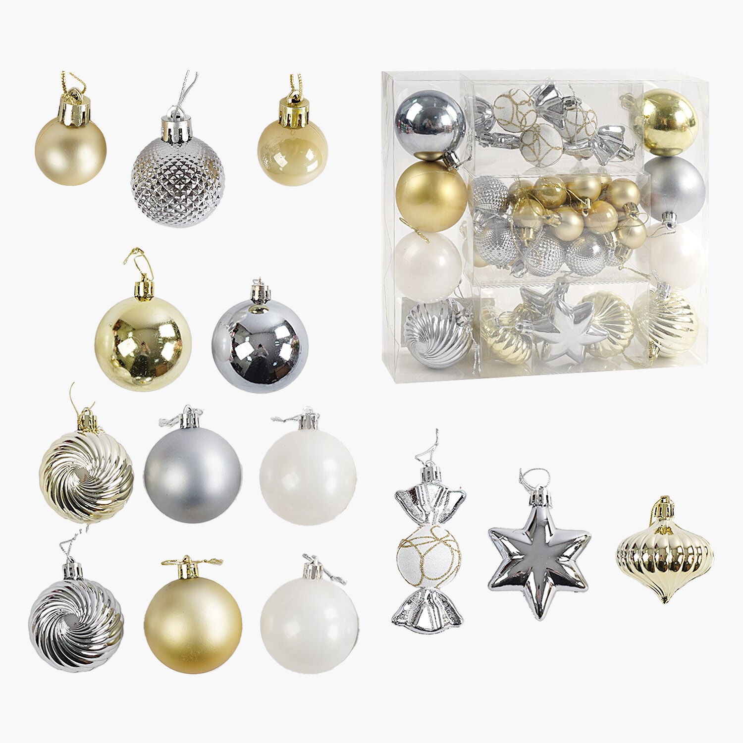 C 67535 Ball, Candy, Star & Icicle Christmas Ornament Set, 36 pcs