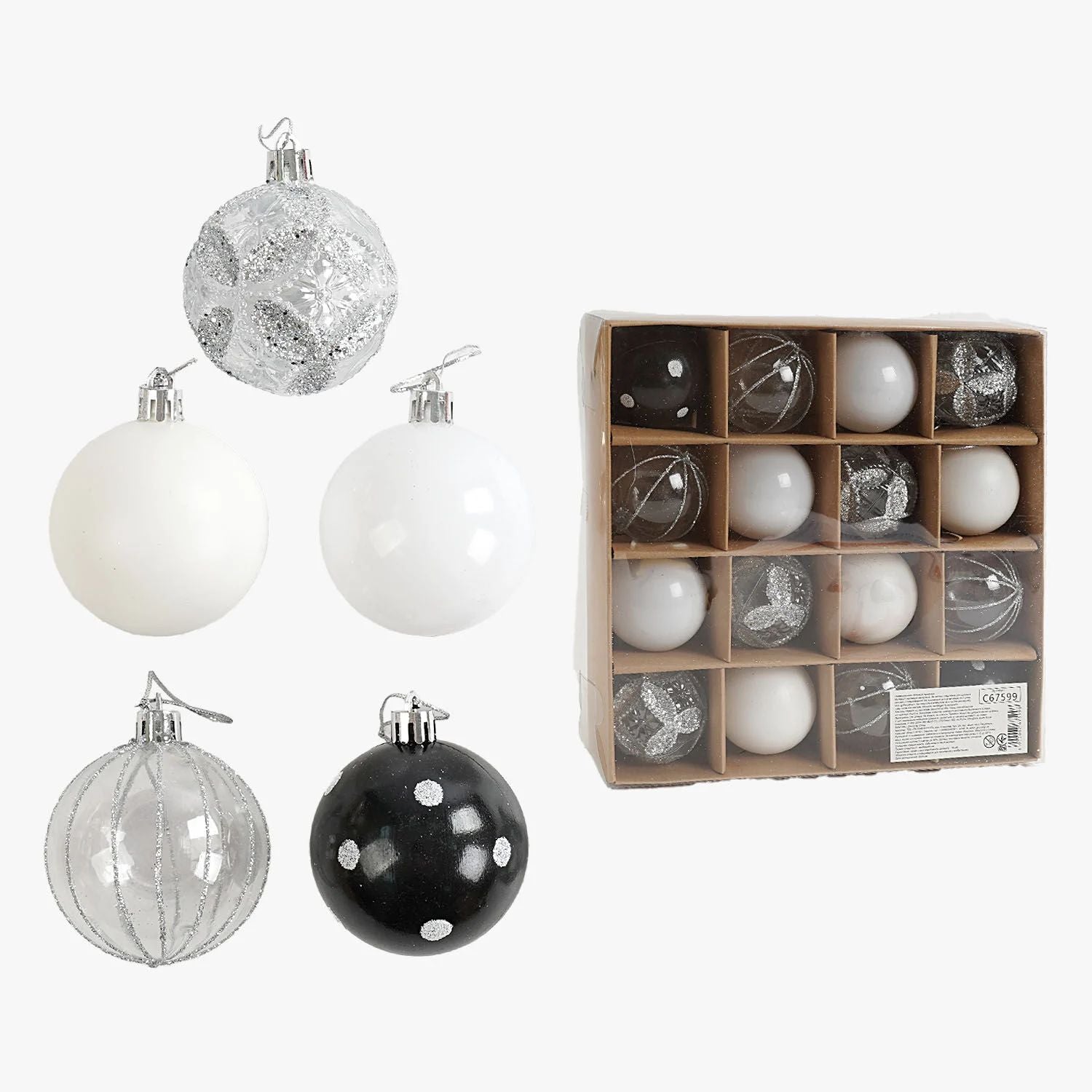 C 67599 Christmas Ball Ornaments, 6 cm Diameter, 16 pcs