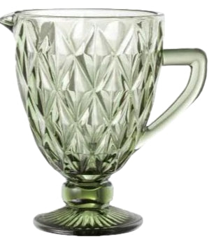 HP-038GR Green Decorative Thick Glass Pitcher with Faceted Design, 1.3 L