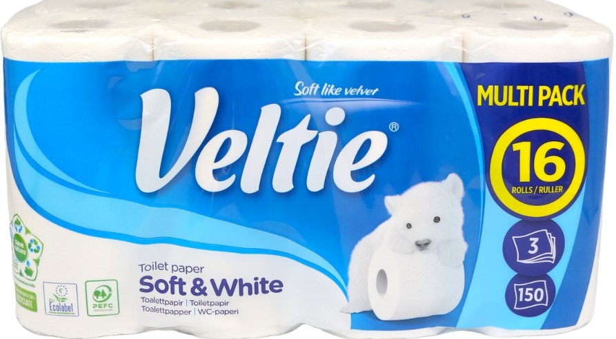 Veltie Soft & White 3-Ply Toilet Paper, 16 Rolls