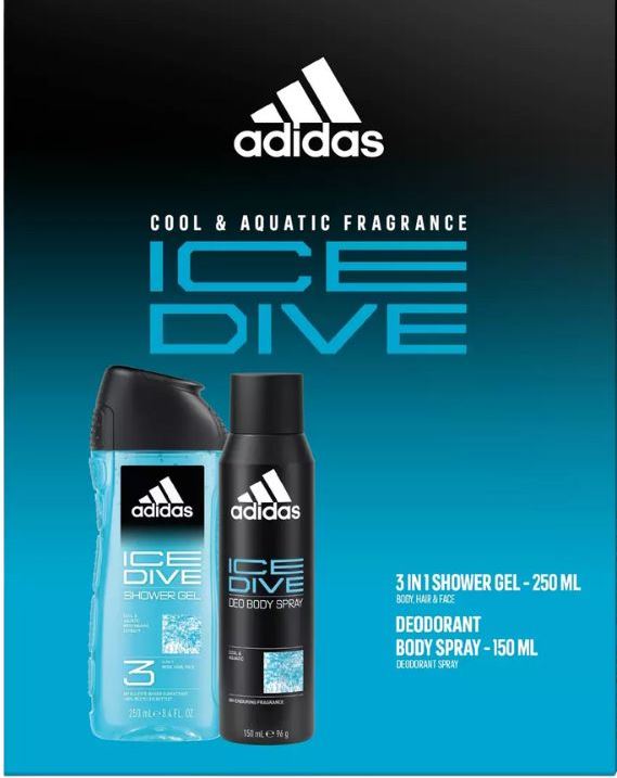Adidas Ice Dive Men's Gift Set: Shower Gel 250 mL & Deodorant 150 mL