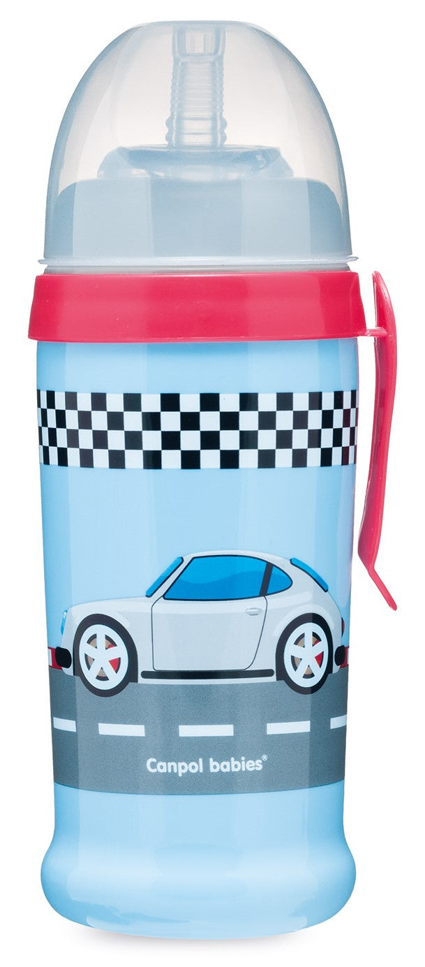 Canpol Babies 56/516 Dark Blue Racing Spill-Proof Bottle with Silicone Spout, 12+ Months, 350 mL