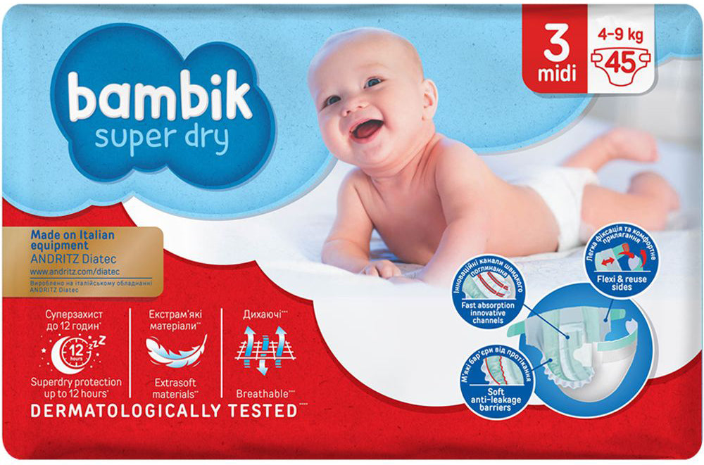 Bambik Jumbo 3 Midi Baby Diapers, 45 pcs, 4-9 kg