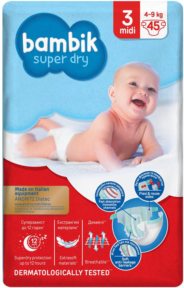 Bambik Jumbo 3 Midi Baby Diapers, 45 pcs, 4-9 kg - Image 2