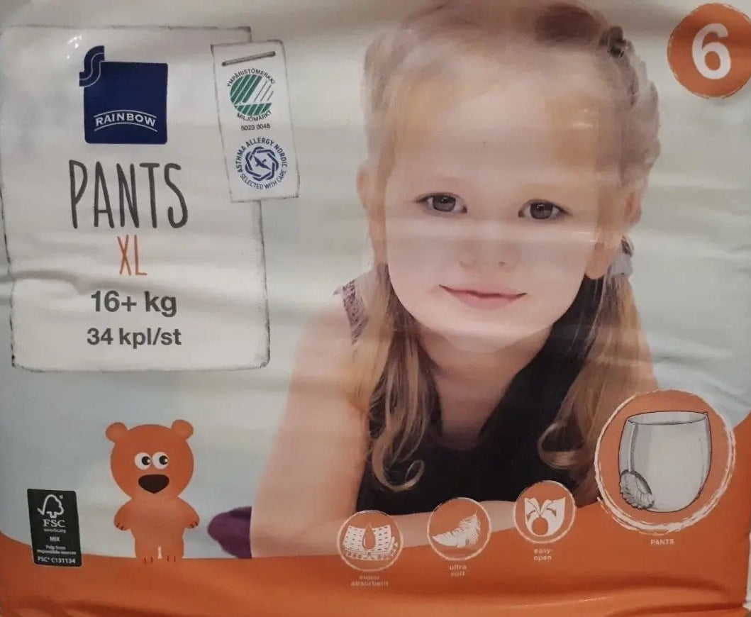 Rainbow Size 6 Baby Pull-Up Diaper Pants, 16+ kg, 34 pcs
