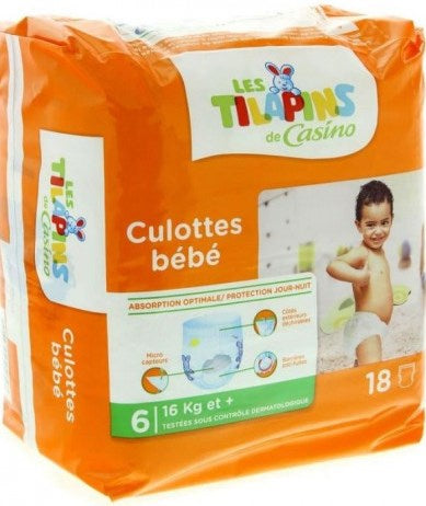 Les Tilapins de Casino Size 6 Baby Pull-Up Diaper Pants, 16+ kg, 18 pcs