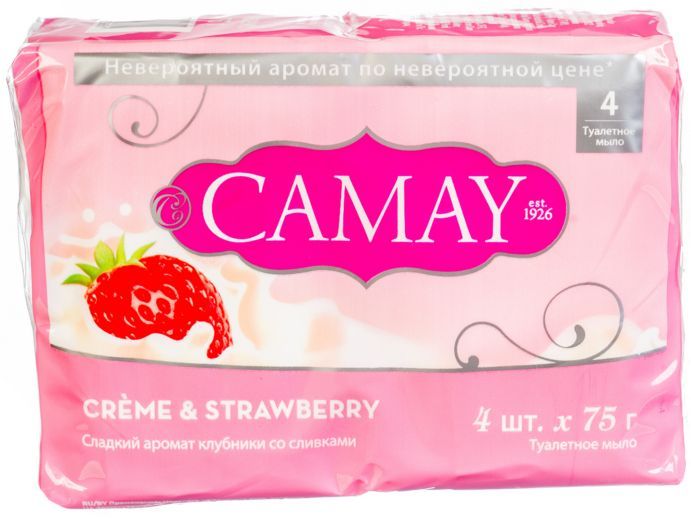 Camay Creme & Strawberry Bar Soap, 4 x 75 g