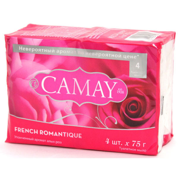 Camay French Romantique Red Rose Scent Bar Soap, 4 x 75 g