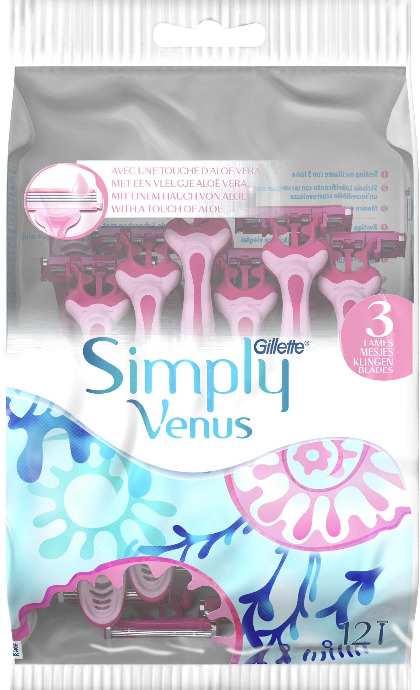 Gillette Simply Venus 3 Women's Disposable Razors, 12 pcs