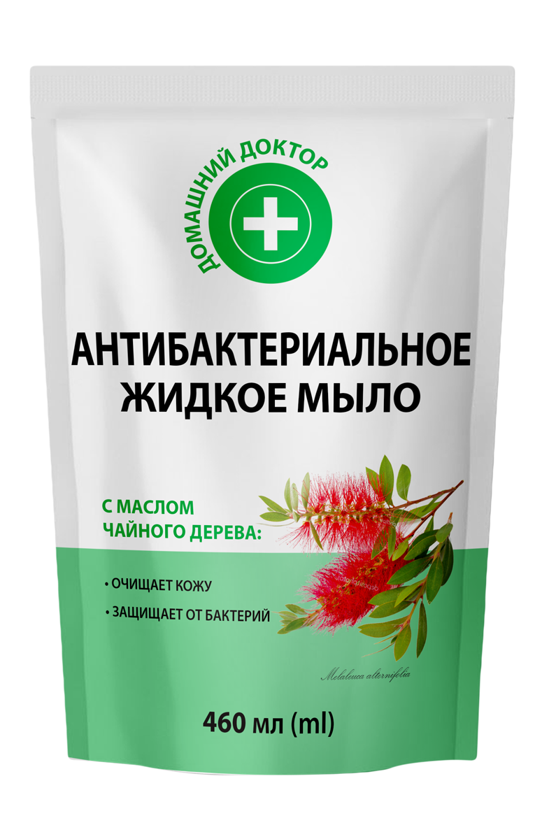 Domashniy Doktor Antibacterial with Tea Tree Oil Liquid Hand Soap Refill Pouch, 460 mL