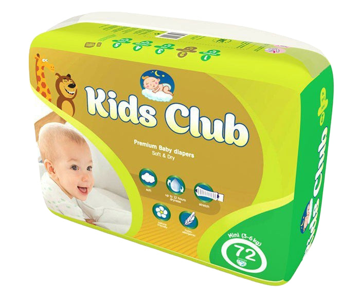 Kids Club Soft & Dry Mini Size 2 Baby Diapers, 3-6 kg, 72 pcs