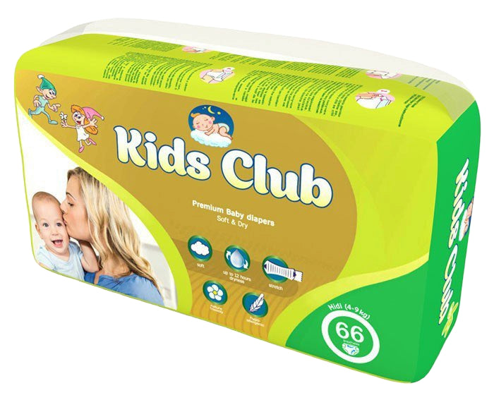 Kids Club Soft & Dry Midi Size 3 Baby Diapers, 4-9 kg, 66 pcs
