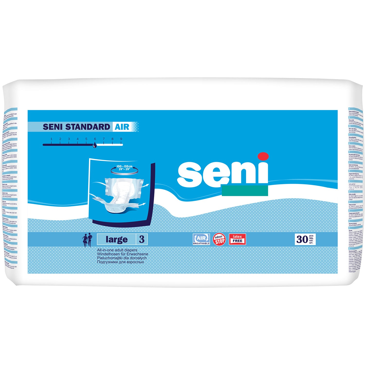 Seni Standard Air Large Adult Incontinence Briefs, 30 pcs, 100-150 cm