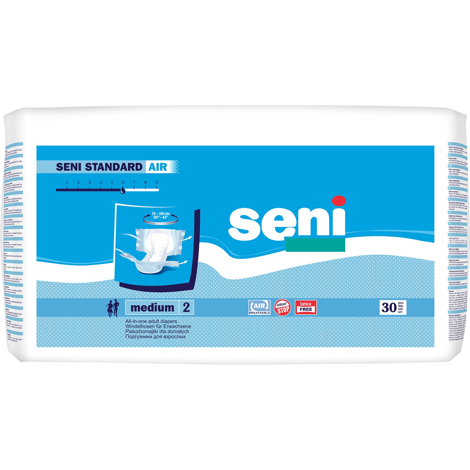 Seni Standard Air Medium Adult Incontinence Briefs, 30 pcs, 75-110 cm