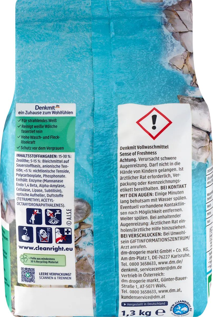 Denkmit Sense of Freshness Laundry Detergent Powder for Whites, 20 Loads, 1.3 kg - Image 2