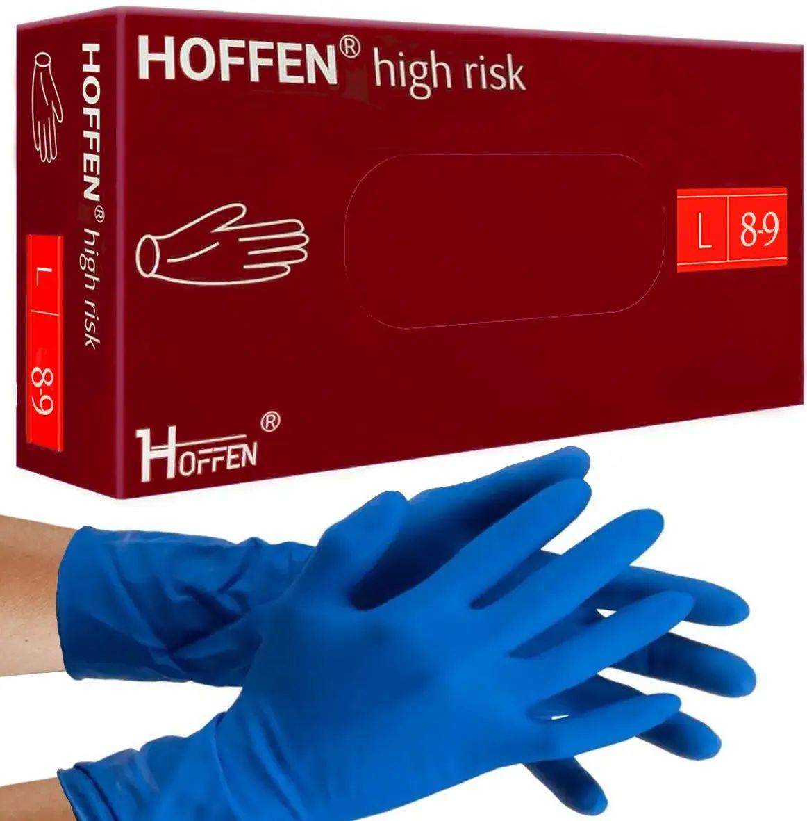 Hoffen Blue Latex Medical Gloves, Size L, 50 pcs