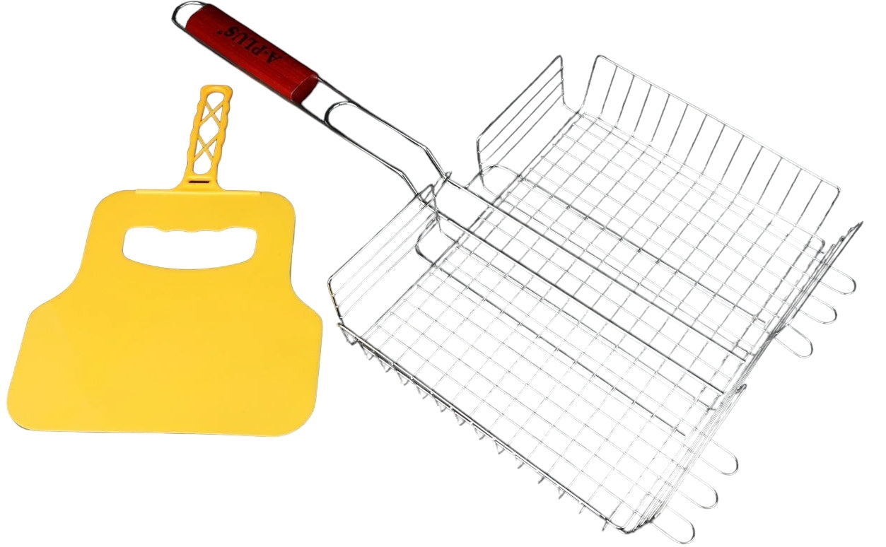 A-Plus BQ1883 Deep Grill Basket & Fire Bellows Fan, 31 x 24 x 5.5 cm